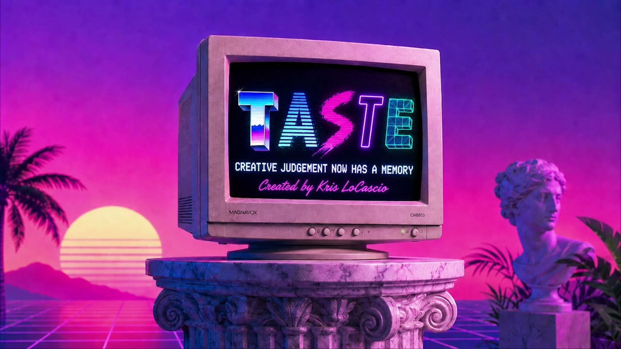 A still from the Taste film: a creative profile assembled from pairwise choices.